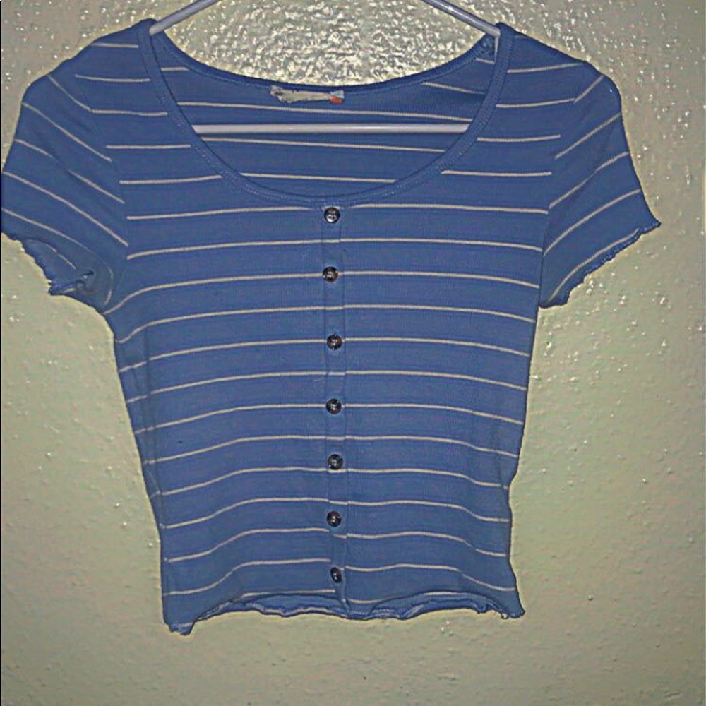 A pink rose blue shirt